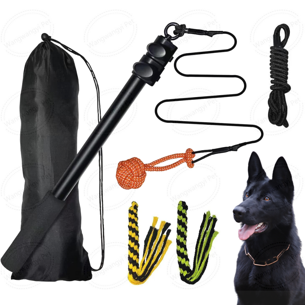 Extendable Outdoor Dog Flirt Pole Toy Interactive Dog Teaser Wand with Cotton Rope Toy