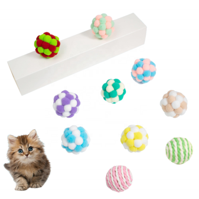 3 6 Pack Cat Ball Toy Set Plush Sisal Cat Bell Balls Interactive Bouncy Cat Chew Toys