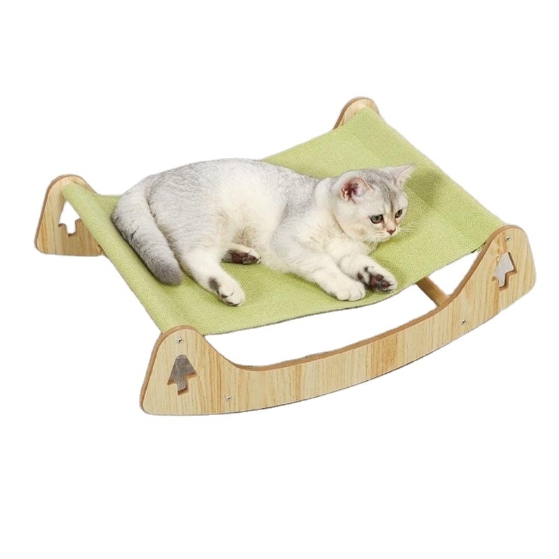 Solid Wood Elevated Sleeping Chair for Indoor Cats Breathable Pet Hammock Swing Bed