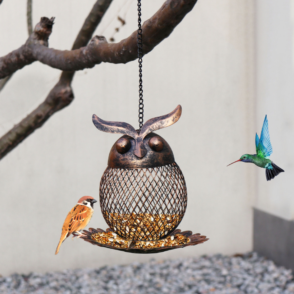 Outdoor Hanging Owl Shape Garden Decor Bird Feeder Squirrel Proof Wild Bird Feeder