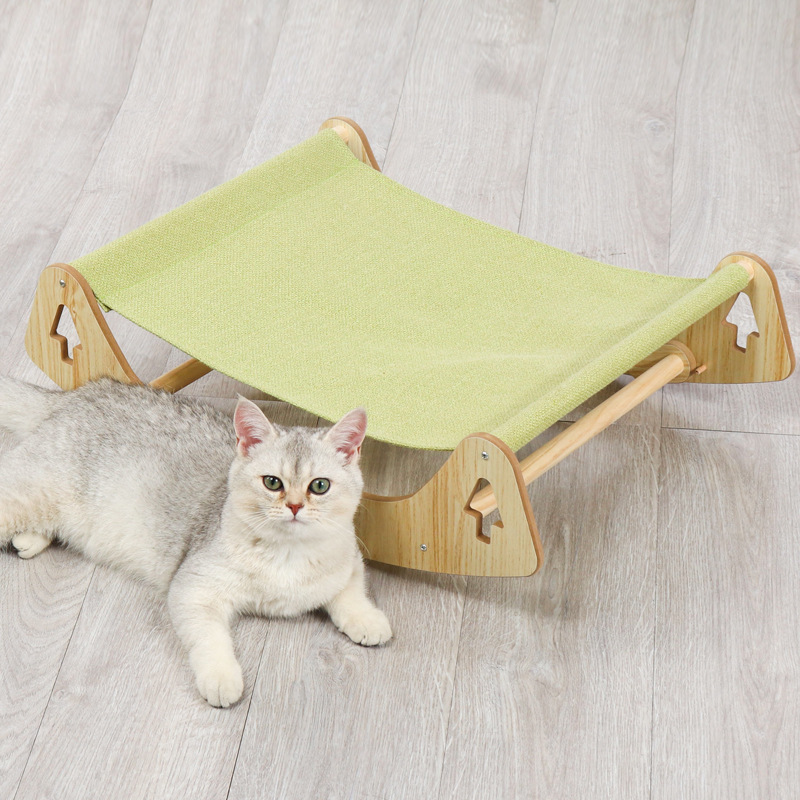 Solid Wood Elevated Sleeping Chair for Indoor Cats Breathable Pet Hammock Swing Bed