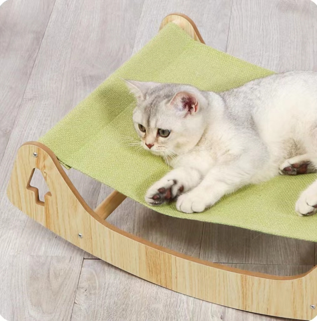 Solid Wood Elevated Sleeping Chair for Indoor Cats Breathable Pet Hammock Swing Bed