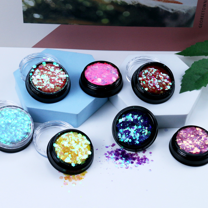 Wholesale Chunky Iridescent Glitter Box Package Glitter For Makeup Rainbow Blue Mixed Chunky Size For Beauty Body  Face And Hair