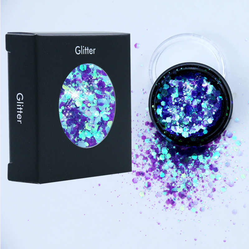 Wholesale Chunky Iridescent Glitter  Box Package glitter for Makeup Private Label Single Box For Face And Lip Decoration