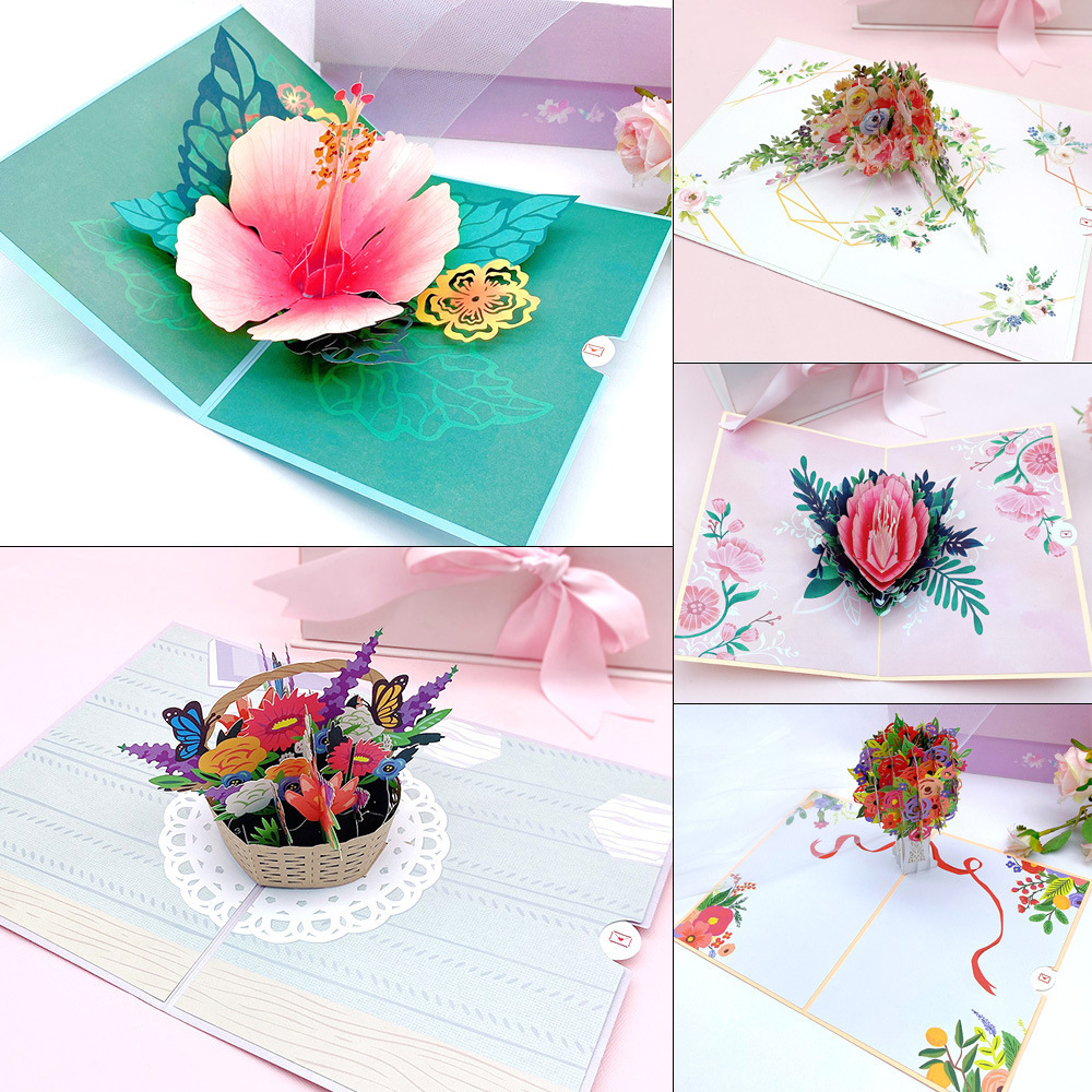 Paper Pop Up Cards Peony Flower Bouquet 3D Popup Greeting Cards with Note Card and Envelope