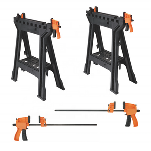 GT-CQ101 Twin Pack Folding Saw horse Sawhorse With Quick Release Bar Clamp