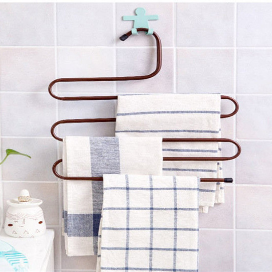 Towel hanger bathroom storage organizer 5 layers stainless steel metal magic space saving pants clothes hangers