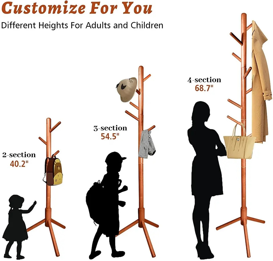 Wholesale custom tree shape clothing racks natural wood coat rack assemble floor standing clothes hanger