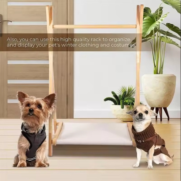 Multifunctional standing clothing coat racks solid wooden custom pet clothing storage hanger