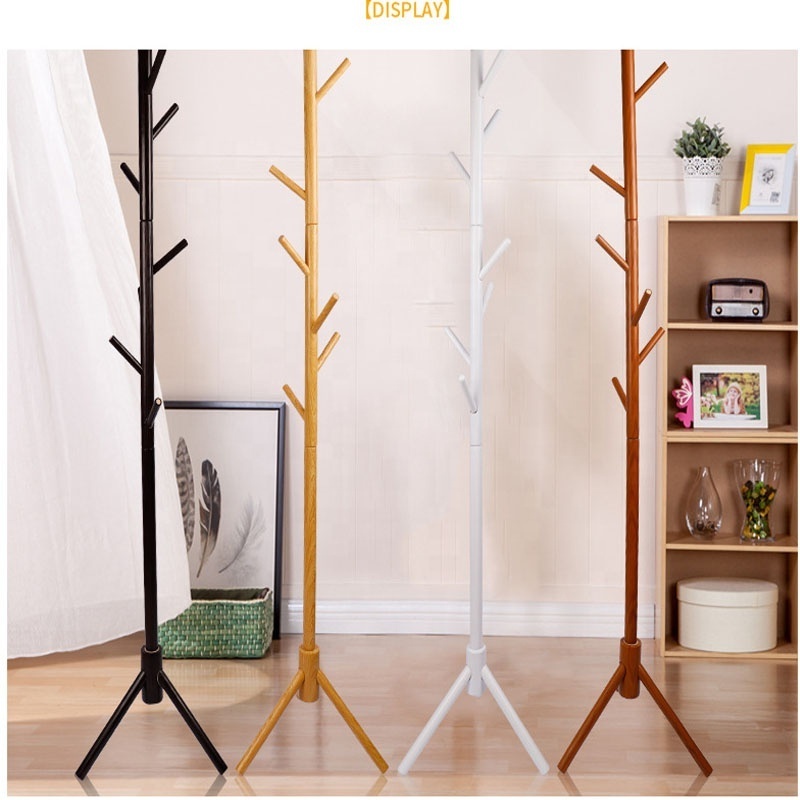 Wholesale Luxury Clothes Coat Hanger Standing Space Saving Multifunction Floor Wooden Coat Racks