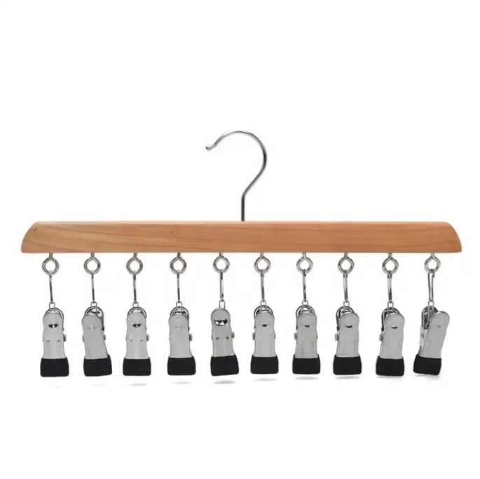 Multifunction modern hat sock hanger organizer space saving natural wood pant and skirt 10 clip hanger for closet