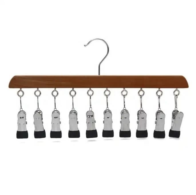 Multifunction modern hat sock hanger organizer space saving natural wood pant and skirt 10 clip hanger for closet