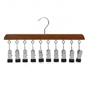 Multifunction modern hat sock hanger organizer space saving natural wood pant and skirt 10 clip hanger for closet