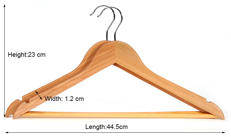 Hot sale cabide de madeira hard wooden clothing hangers for shops wardrobe