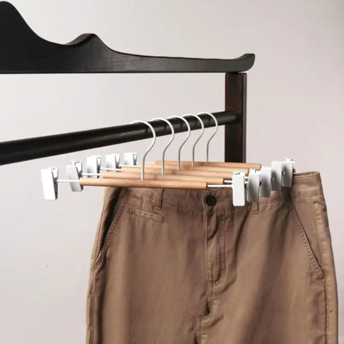 Adjustable clips pants hanger skirt hangers wooden iron clothes hanger rack modern