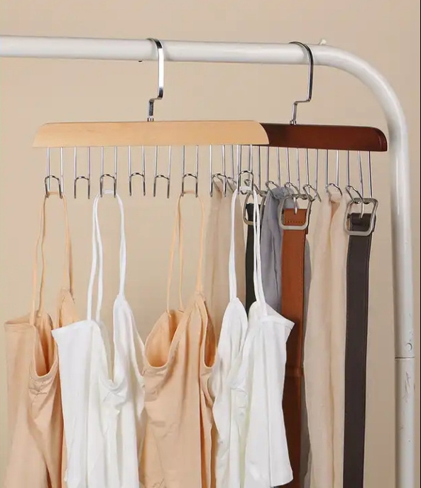 Multi-purpose premium wood hangers space saving bra underwear hangers closet with 8 hooks