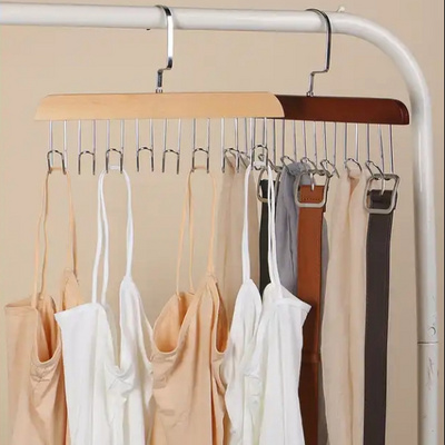 Multi-purpose premium wood hangers space saving bra underwear hangers closet with 8 hooks