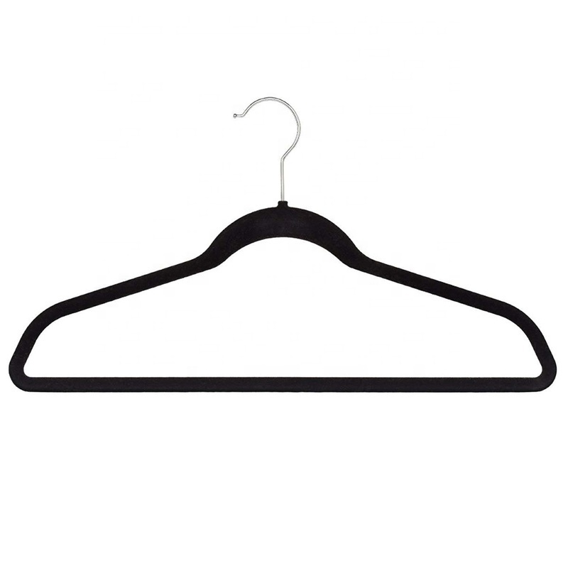 Wholesale Space Saving Black Non Slip Flocked Suit Coat Clothes Velvet Hangers