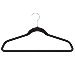 Wholesale Space Saving Black Non Slip Flocked Suit Coat Clothes Velvet Hangers