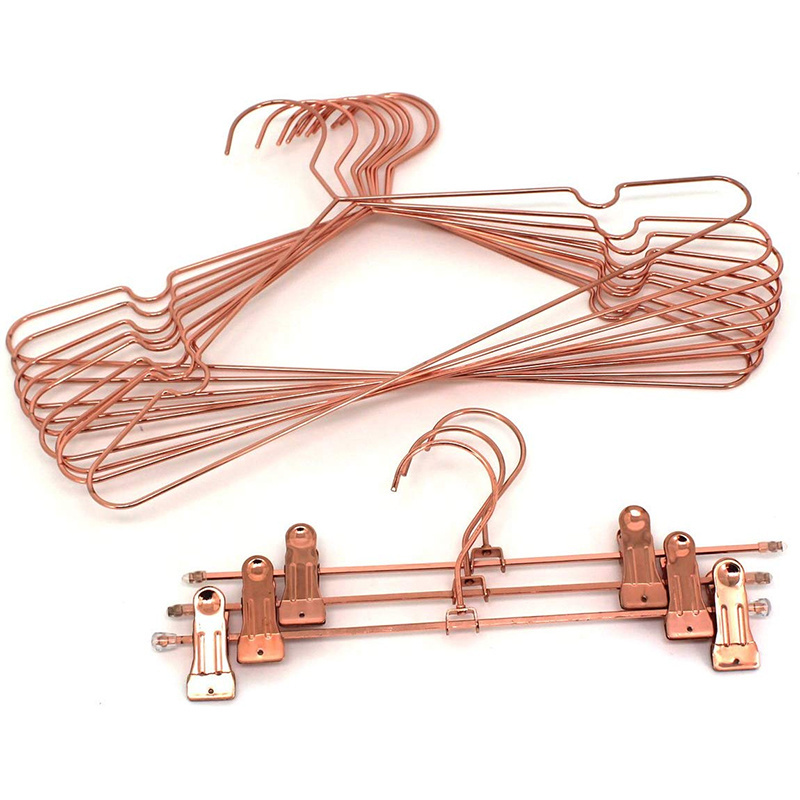 Custom luxury antique rose gold wire metal wet coat suit clothes hanger