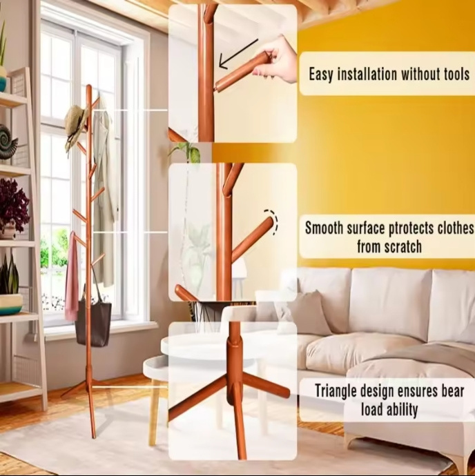 Modern design tree vertical clothes hanger solid wooden standing coat rack multifunction space saving hangers for clothes