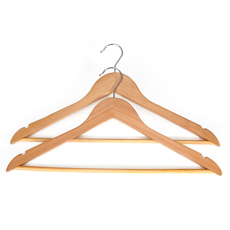 Glory Hanger Wholesale Natural Wooden Hanger of Clothes With Non Slip Bar and Notches