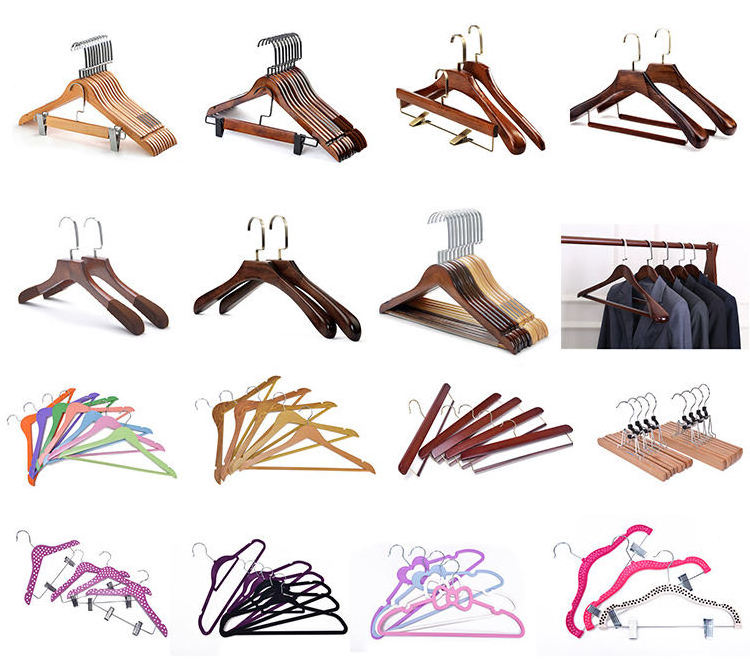 Hot sale shoulder notched wooden coat clothes hangers with suit trouser bar