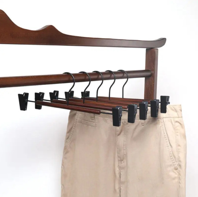 Adjustable clips pants hanger skirt hangers wooden iron clothes hanger rack modern