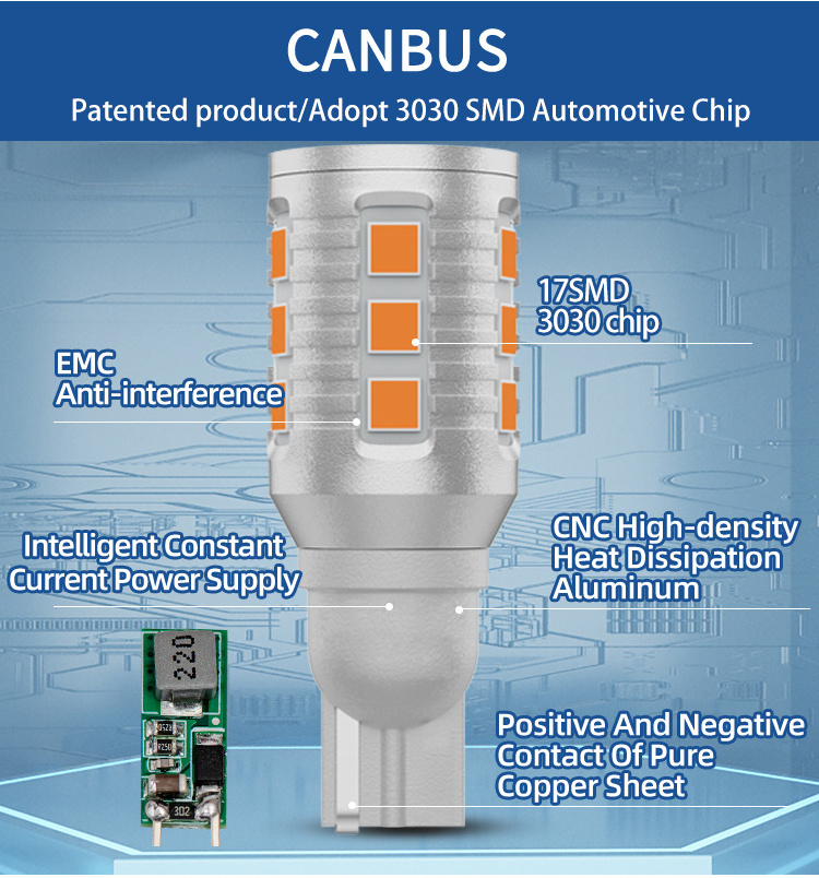 Factory Wholesale T15 M4 W16W T15 Led Bulb 3030 chip Amber White T15  Led Bulb Led Backup Light