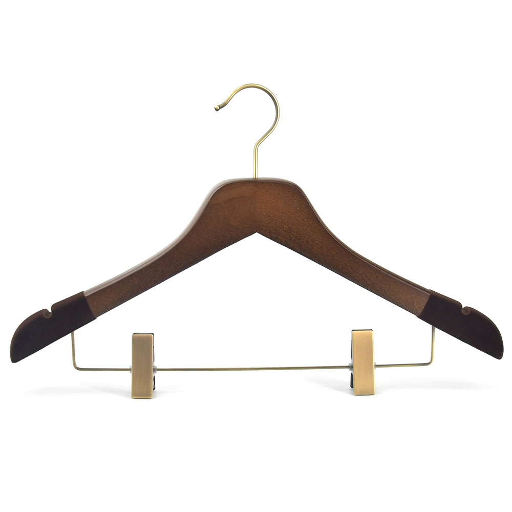 Custom Logo Luxury Velvet Shoulder Hotel Wood Coat Suits Hangers for Closet