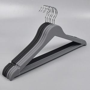 Custom Logo Matt Black Rubber Coating Black Plastic Coat Hanger for Shopping Store