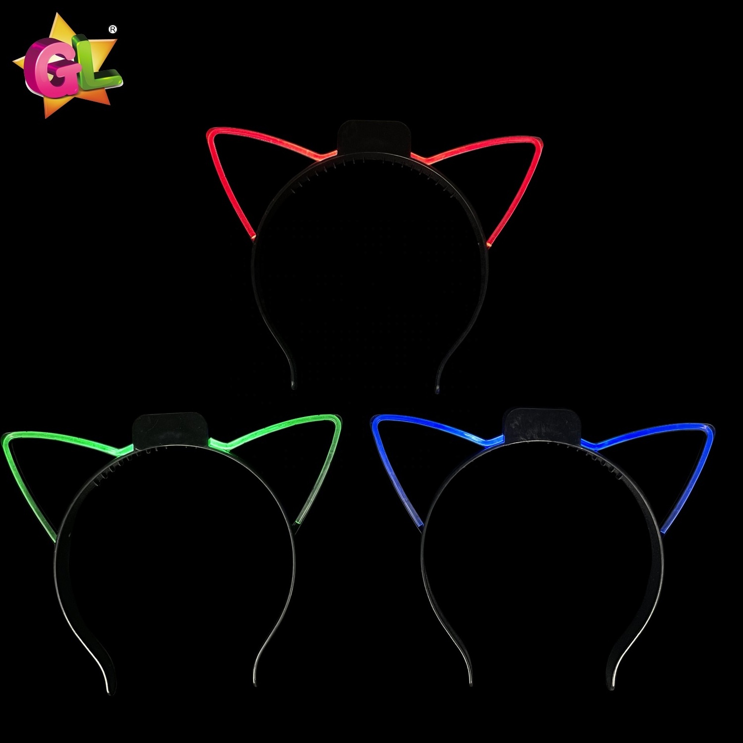 Light up toys light up cat ears headband 2 led cartoon headbands christmas halloween party headdress