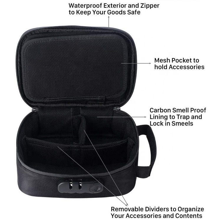 Hot Sale Fashion Portable Activated Carbon Smell Proof Bags Box Waterproof Eva Smell Proof Storage Case With Combination Lock