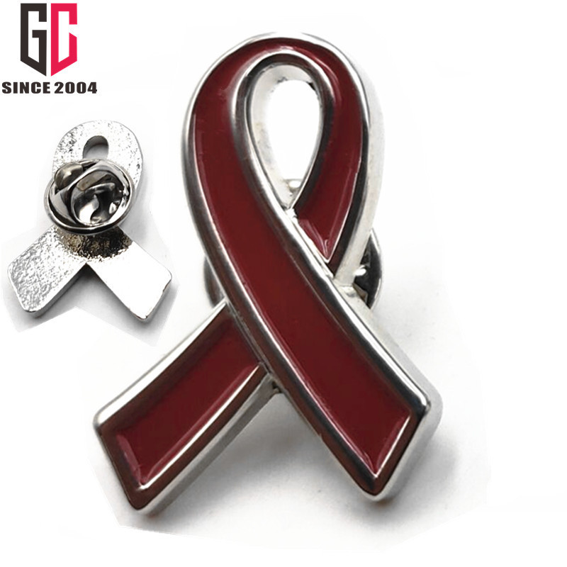 12 years experience Factory  Soft Enamel AIDS & HIV Awareness Red Ribbon Badge Volunteer Service Metal Pins Badge