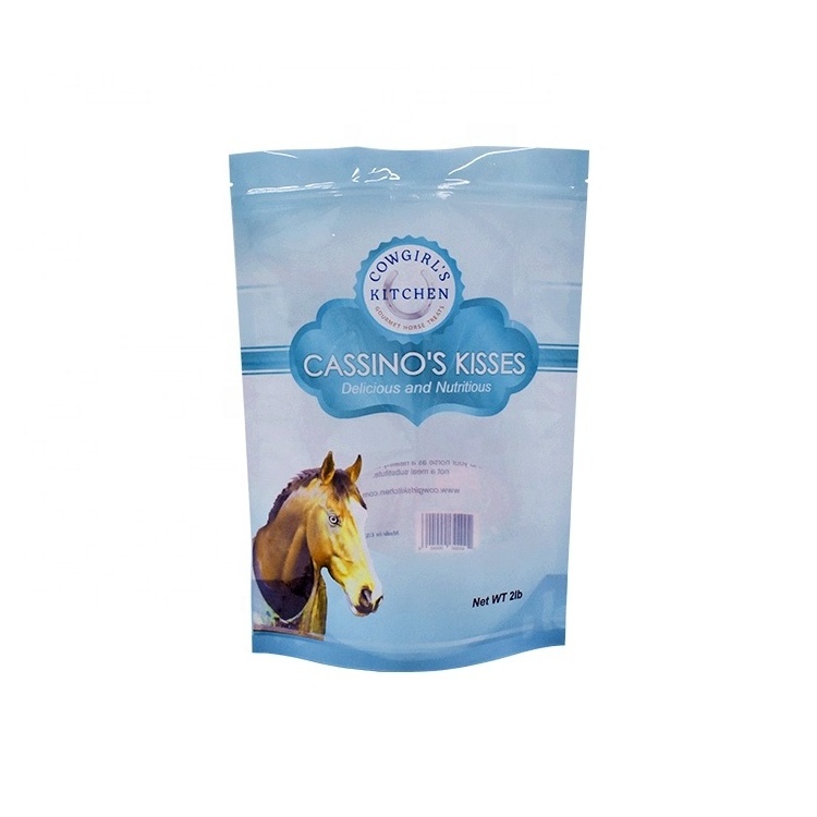 Reusable Stand Up Airtight Zipper Dog Food Pouches Plastic Horse Treats Packaging Bag