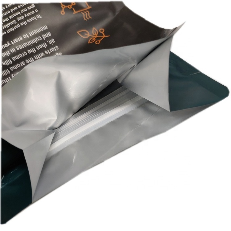 Custom printed resealable  matt coffee flat block bottom aluminum ziplock bags with one way degassing valve