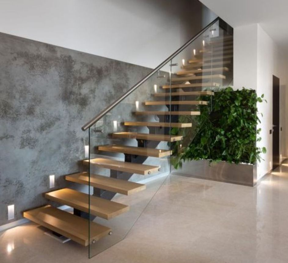 One Stop Service Glass Staircase Solid Wood Tread Floating Staircase Glass Railing Spiral Stairs