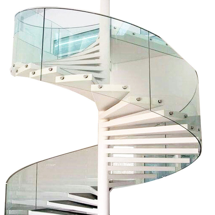 One Stop Service Glass Staircase Solid Wood Tread Floating Staircase Glass Railing Spiral Stairs