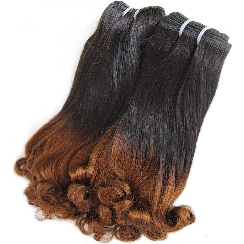 # Ombre Human Hair Double Drawn Brazilian 3 Bundles Bouncy Curly Hair Fumi Funmi Spring Curl Remy Hair Weave Extensions