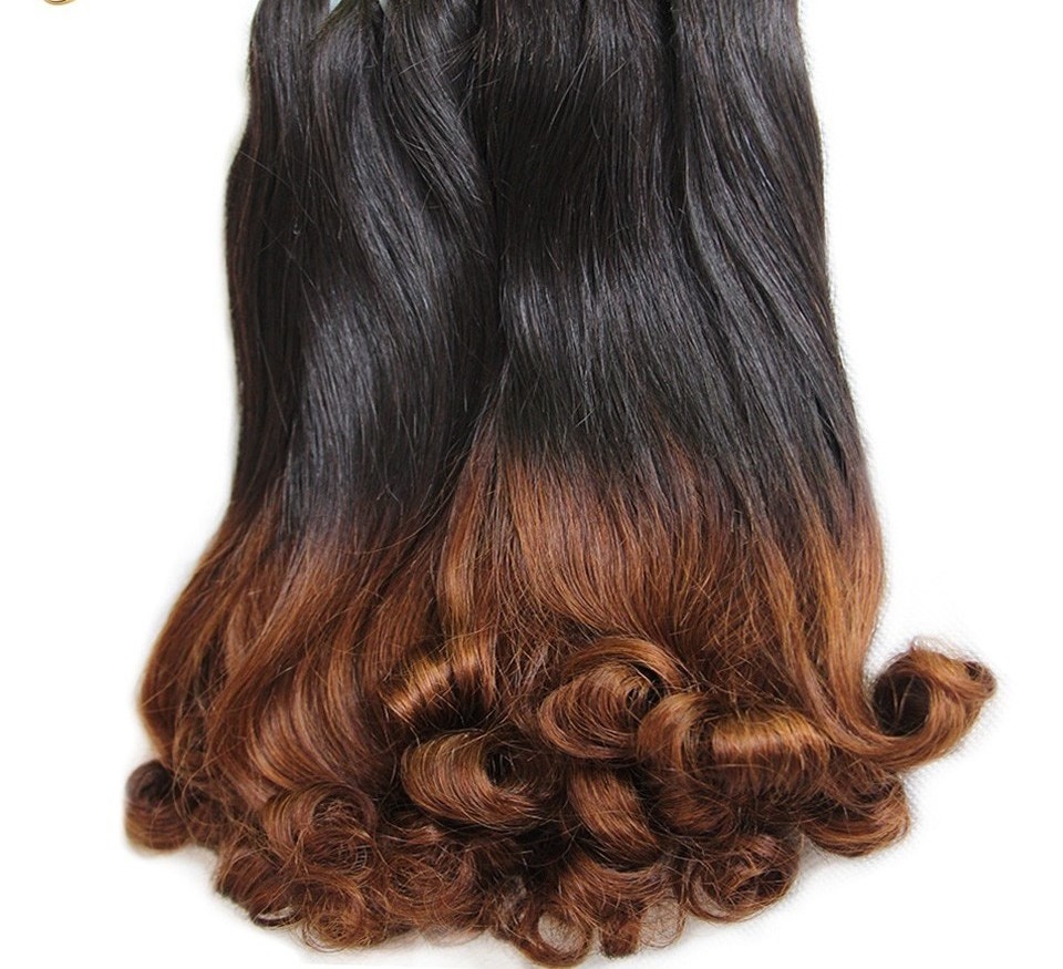 # Ombre Human Hair Double Drawn Brazilian 3 Bundles Bouncy Curly Hair Fumi Funmi Spring Curl Remy Hair Weave Extensions