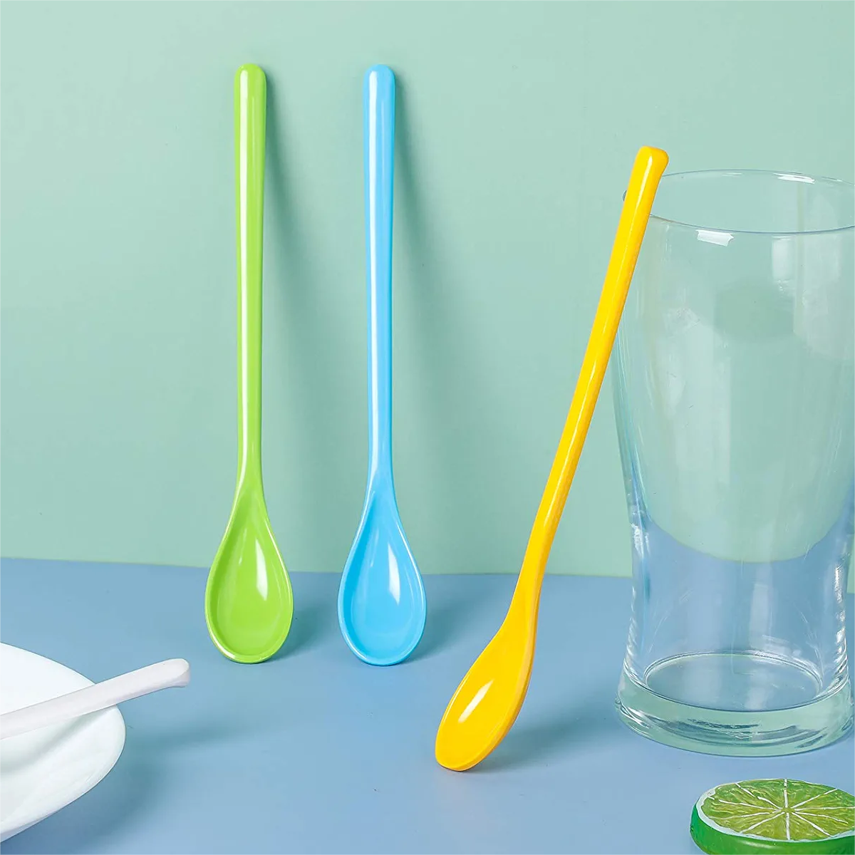 Colorful Plastic Long Handle Mixing Spoons for Cooking Coffee Tea