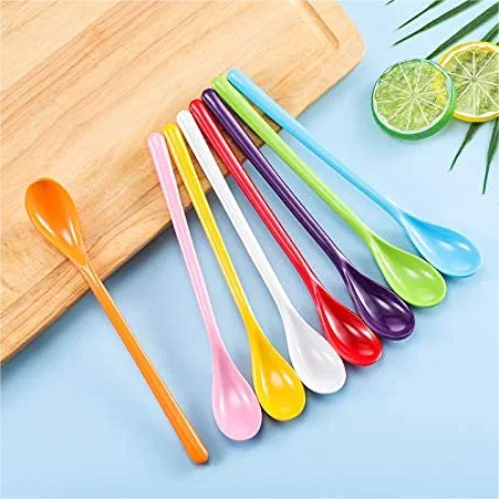 Colorful Plastic Long Handle Mixing Spoons for Cooking Coffee Tea