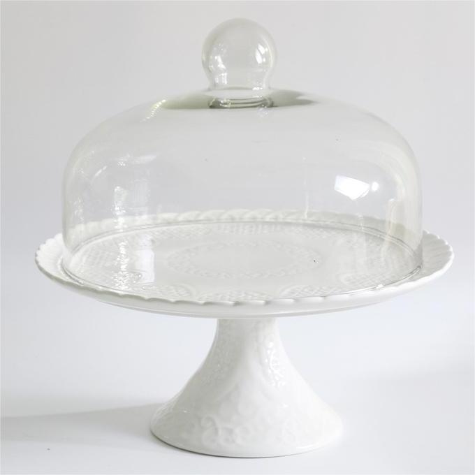 12 Inches White Porcelain Decorative Cake Stand-Cupcake Stand with Dome( 6SETS/CTN)