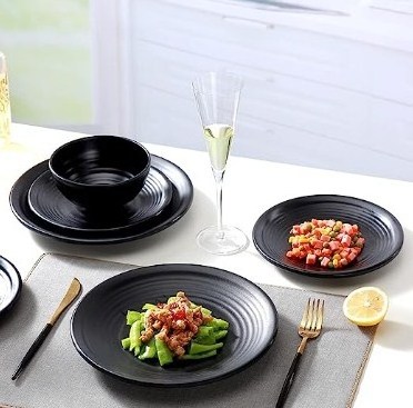 Black Melamine Plastic Home Dinnerware Set, 12-Piece Service for 4