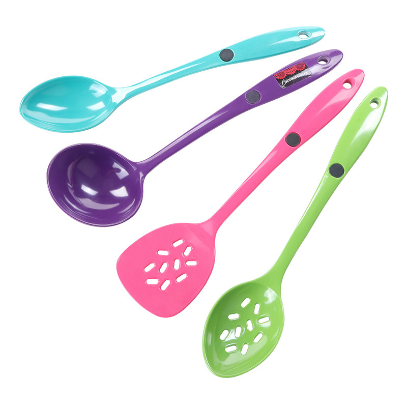 Eco-Friendly Melamine Spoons Cooking Utensils Set Plastic Handle Nylon Material Home Kitchen Features Stocked Free Bulk Box