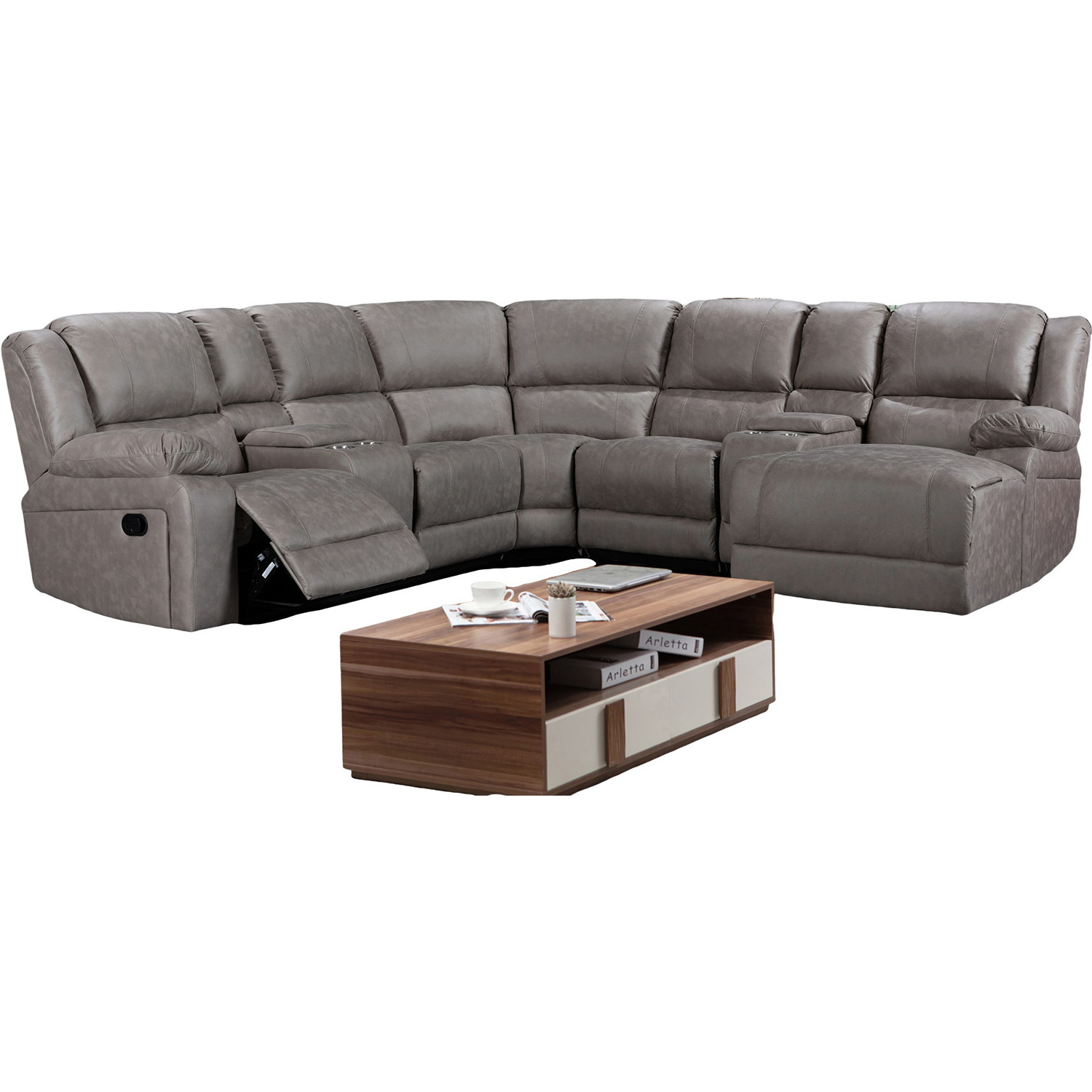 Comfortable Suede leather Fabric recliner Round Corner Sectional Sofa with recliner