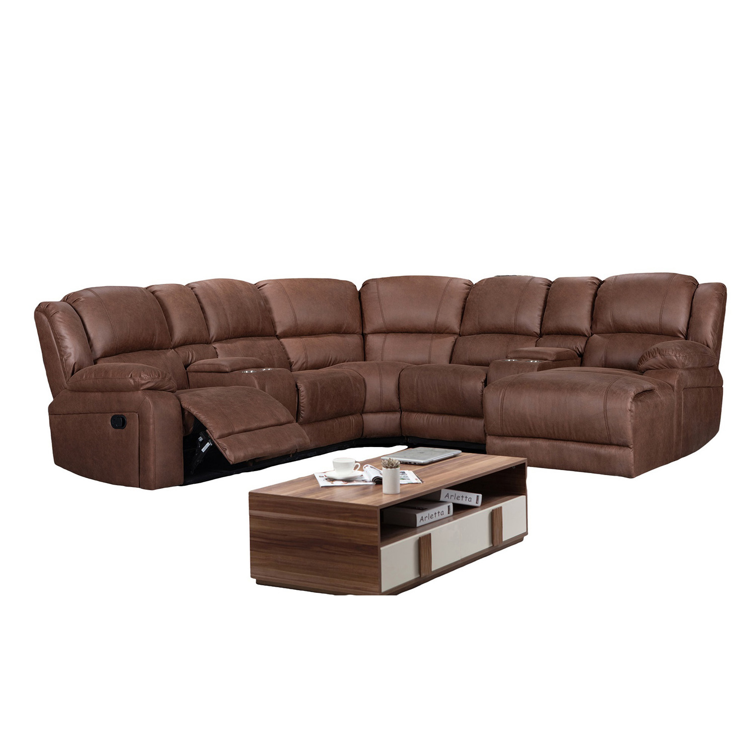 Comfortable Suede leather Fabric recliner Round Corner Sectional Sofa with recliner