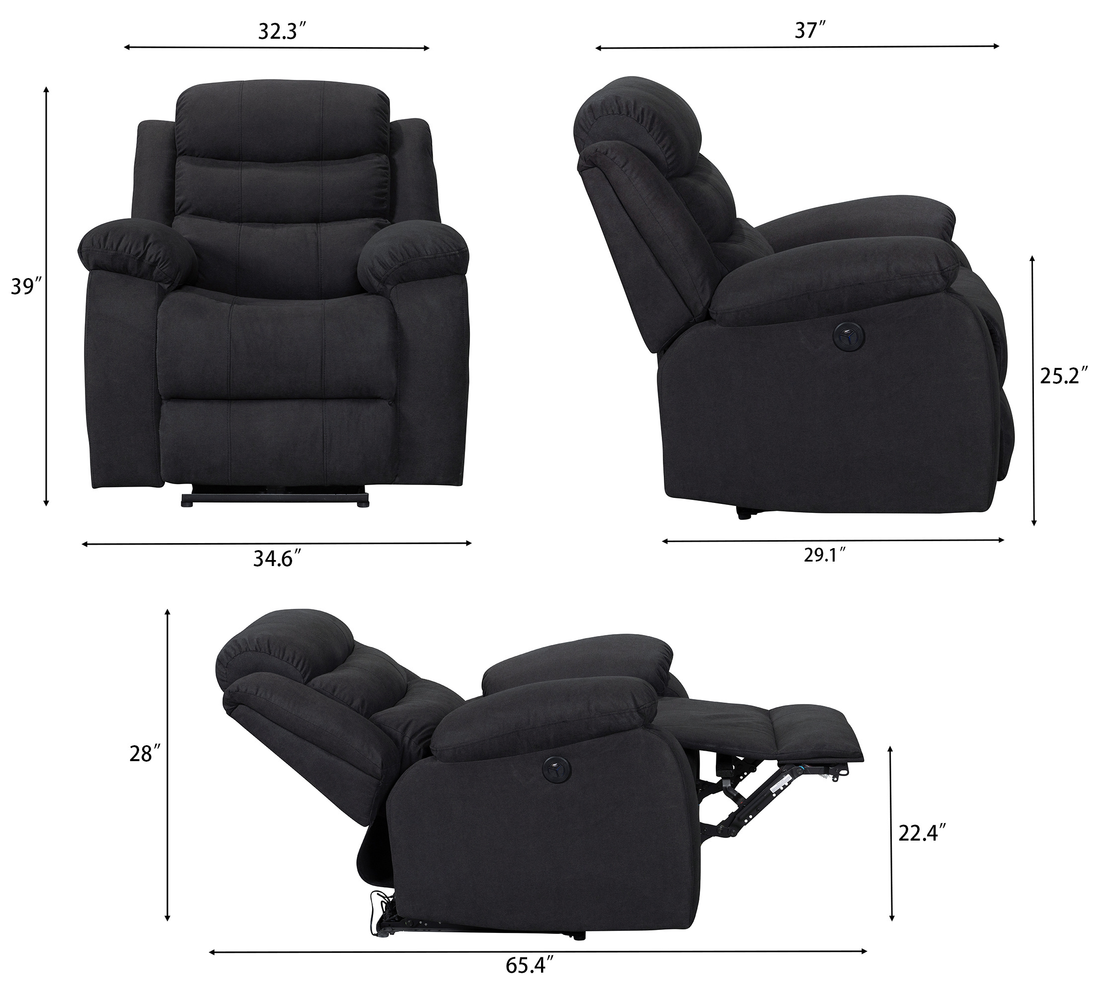 Customized Leather Manual 3 2 1 Reclinable Sofa Set 3 Seater Recliner Sofa With Drop Down Table