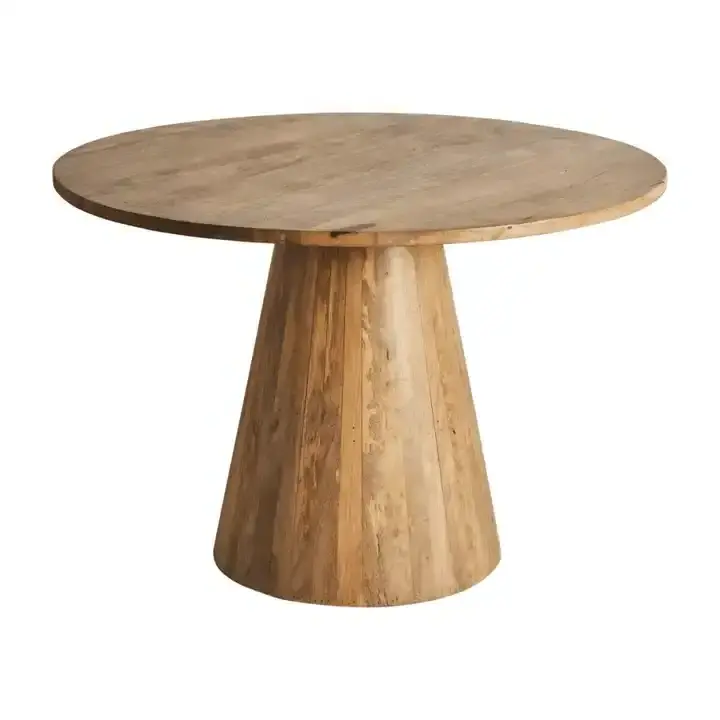 New Style Home Decor Contemporary Solid Wood Round Dining Table with Stylish Wooden Pedestal Base Furniture