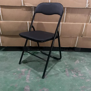 Wholesale Cheap Black Indoor Outdoor Events Metal Folding Chair with PU Seat Handmade Bulk Product